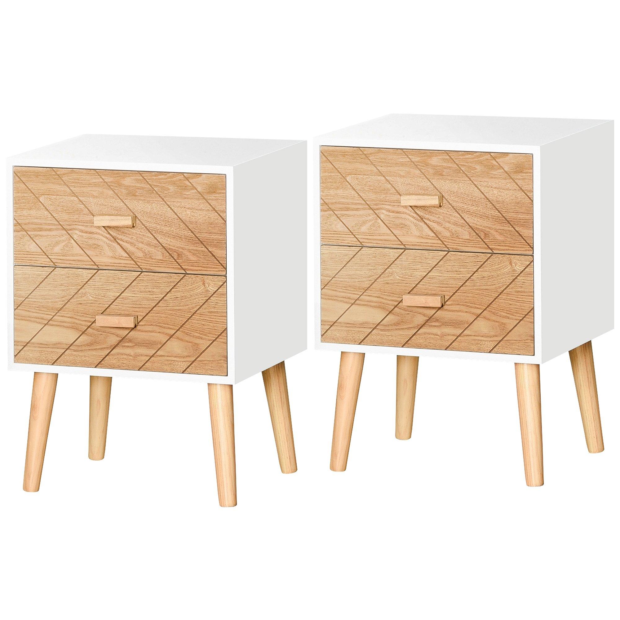 Nordic Style Bedside Table Set of 2 Drawers Cabinet